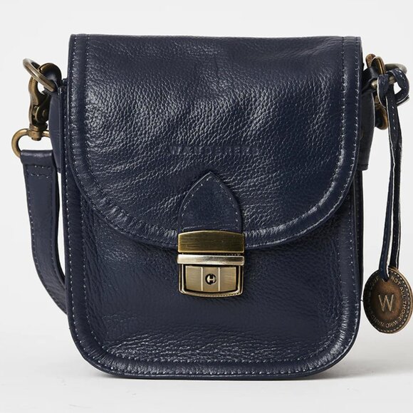 Wanderers Travel Co GLASTONBURY Leather Crossbody Bag in French Navy - Picture 1 of 11